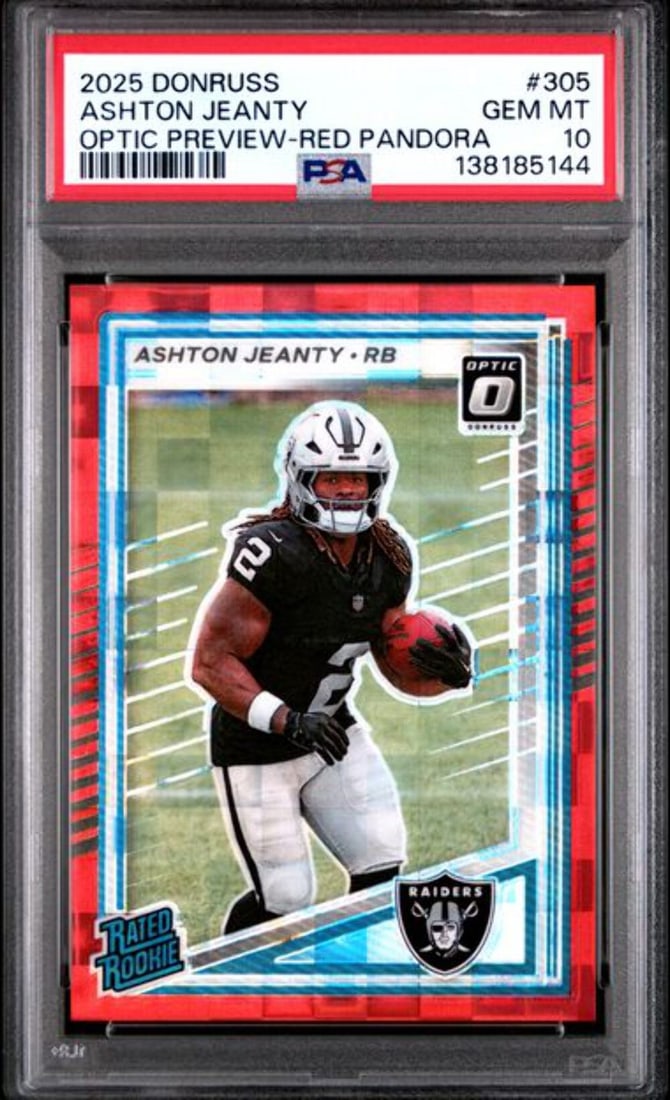 PSA 10 Red Pandora Rookie Ashton Jeanty 2025 Donruss Optic #305 Graded Card (1 of 2)