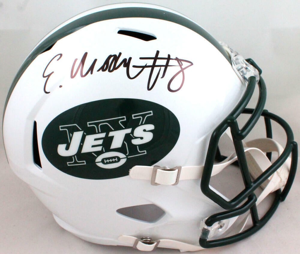 Elijah Moore Signed New York Jets Speed Helmet Beckett Authenticated: Elijah Moore Signed New York Jets Speed Helmet Beckett Authenticated This is an original New York Jets T/B F/S Speed helmet signed by Elijah Moore. The item features a Beckett Authentication Services 