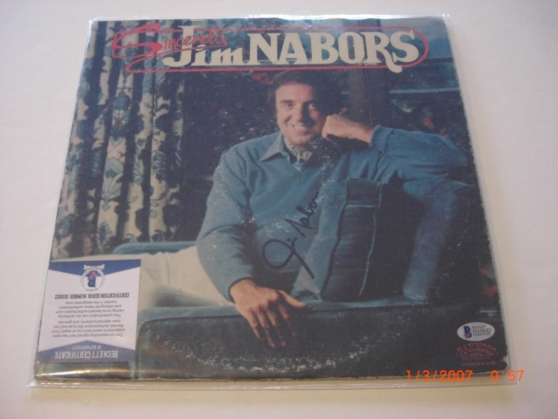 Signed Jim Nabors LP Album with Beckett COA Gomer Pyle Memorabilia: Signed Jim Nabors LP Album with Beckett COA Gomer Pyle Memorabilia This is an original LP record album signed by Jim Nabors, known for his role as Gomer Pyle. The album is accompanied by a Beckett Cer