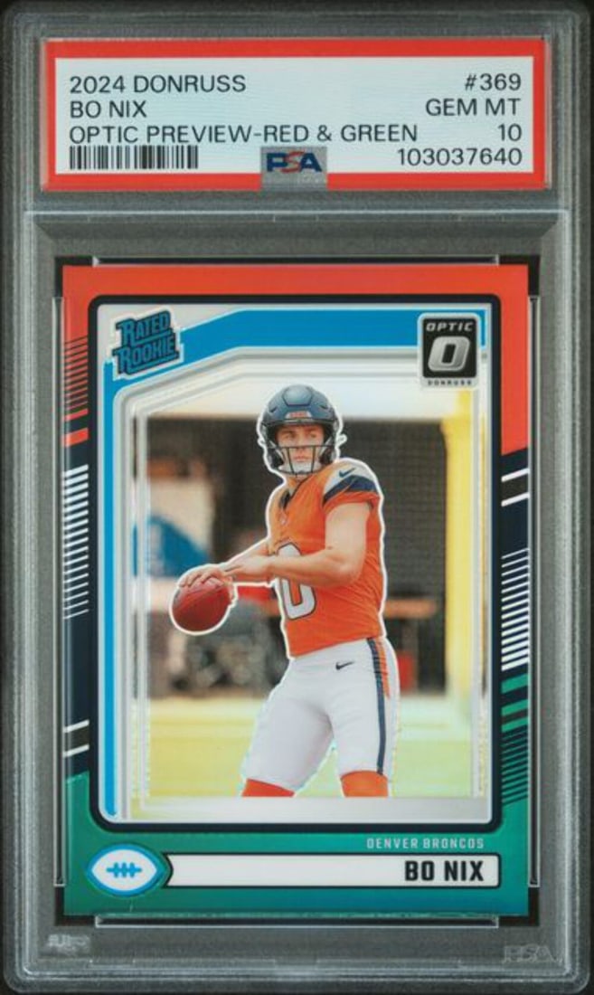 2024 Panini Donruss Bo Nix Red Green Rookie Card PSA 10 (1 of 2)