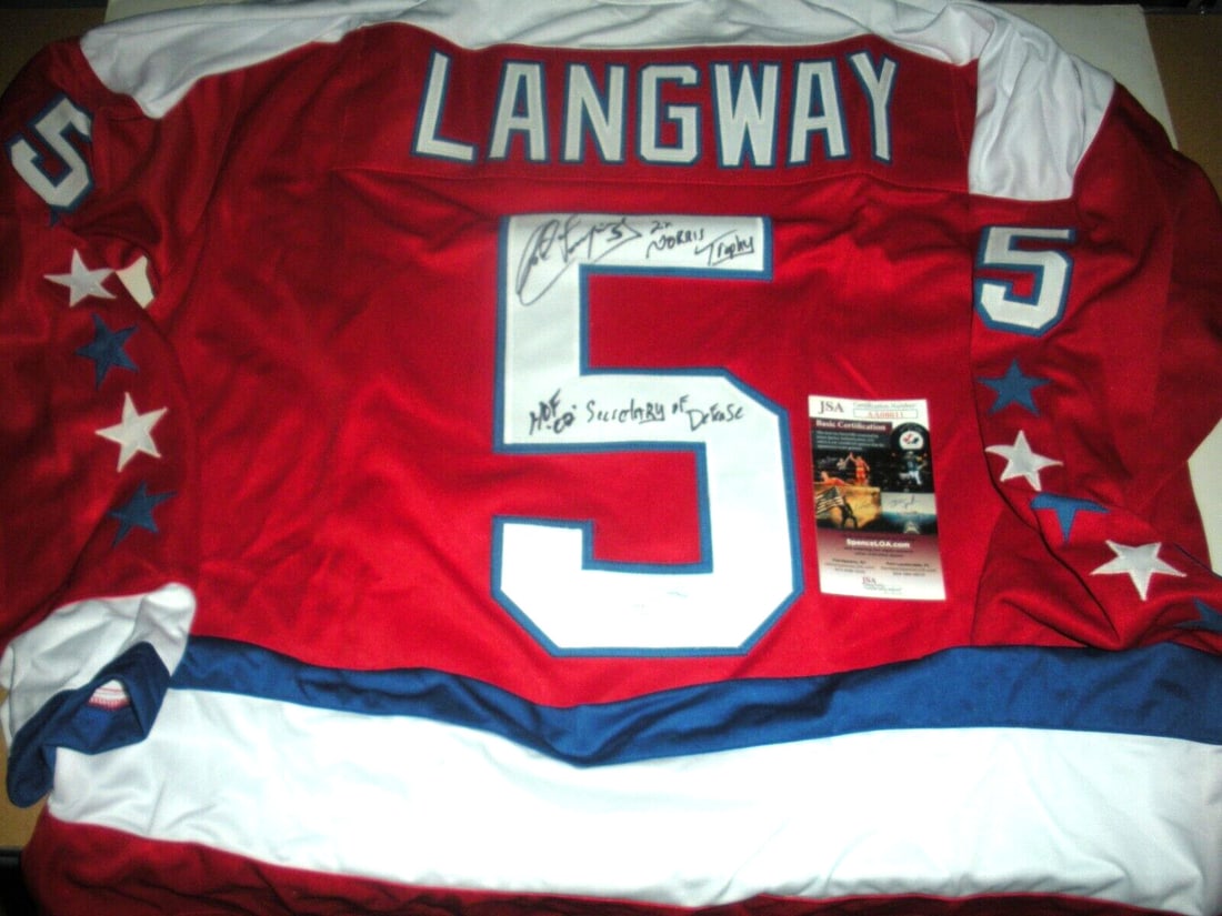 Signed Rod Langway Capitals Jersey JSA COA Norris Trophy Winner Hall of Fame 2002: Signed Rod Langway Capitals Jersey JSA COA Norris Trophy Winner Hall of Fame 2002 This is a pre-owned, original Washington Capitals hockey jersey signed by Rod Langway, a two-time Norris Trophy winner