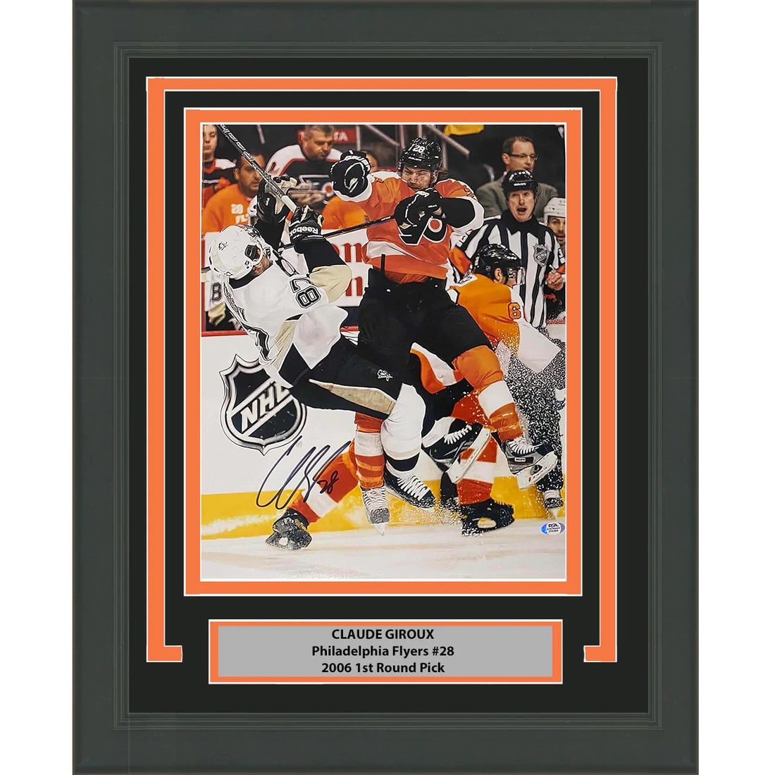 Framed Claude Giroux Autographed 16x20 Flyers Photo with PSA/DNA COA: Framed Claude Giroux Autographed 16x20 Flyers Photo with PSA/DNA COA Celebrate your love for hockey with this professionally framed and matted 16x20 photo of Claude Giroux, autographed and authenticat