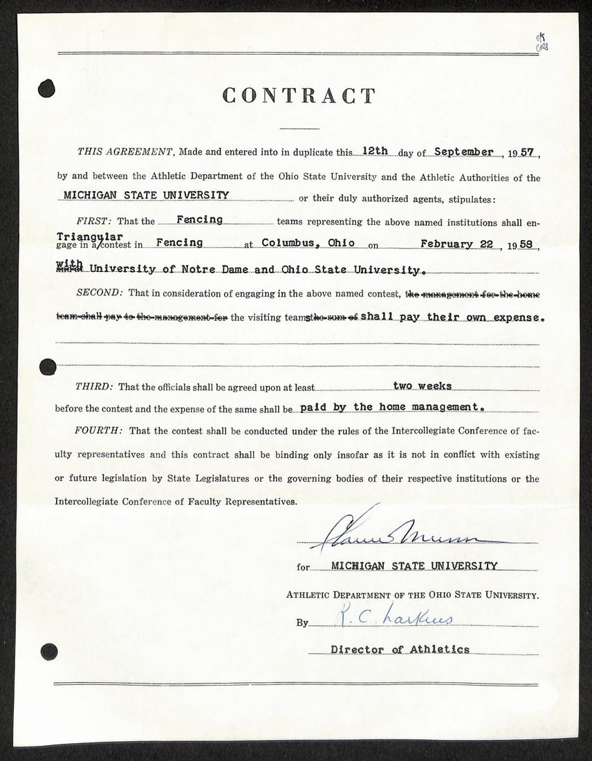 Biggie Munn Signed Michigan State Football Contract JSA Authenticated (1 of 2)