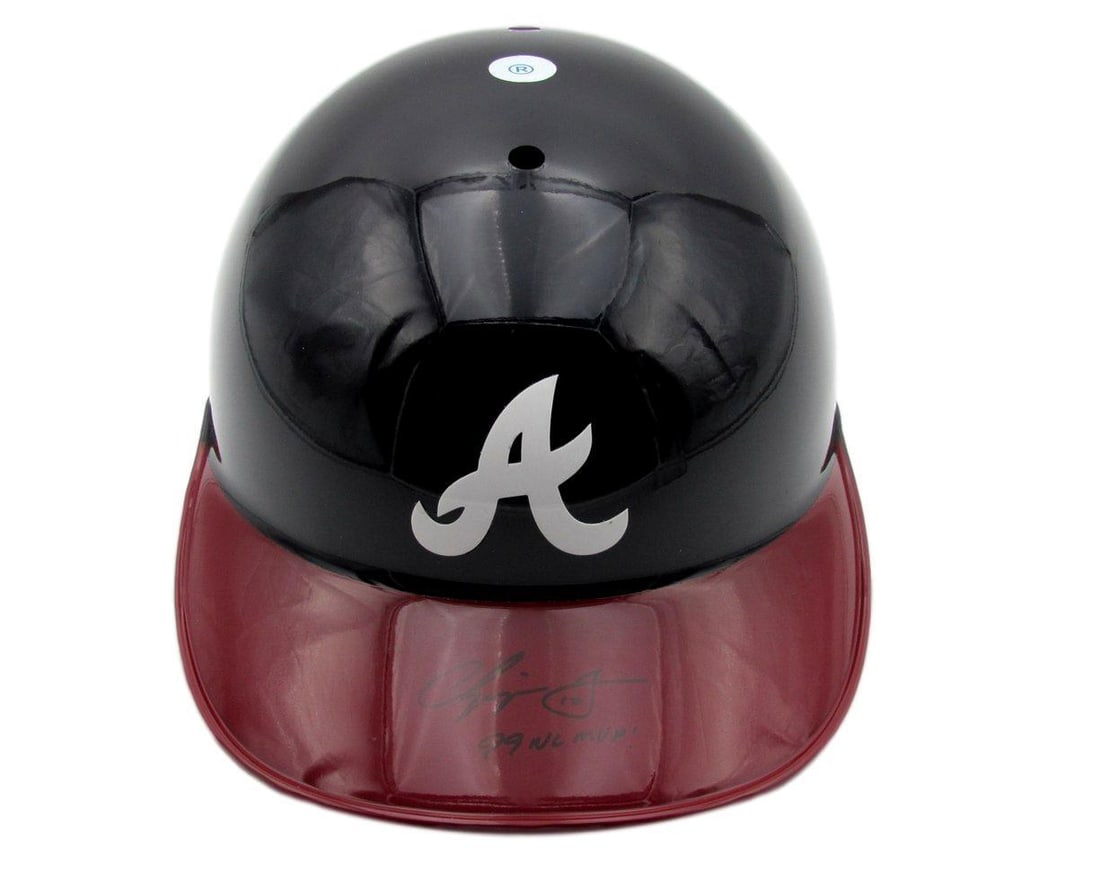 Chipper Jones Signed MLB Batting Helmet Inscribed 99 NL MVP PSA/DNA: Chipper Jones Signed MLB Batting Helmet Inscribed 99 NL MVP PSA/DNA This is an original, pre-owned MLB batting helmet signed by Chipper Jones, featuring the inscription "99 NL MVP!" The helmet is a Ri
