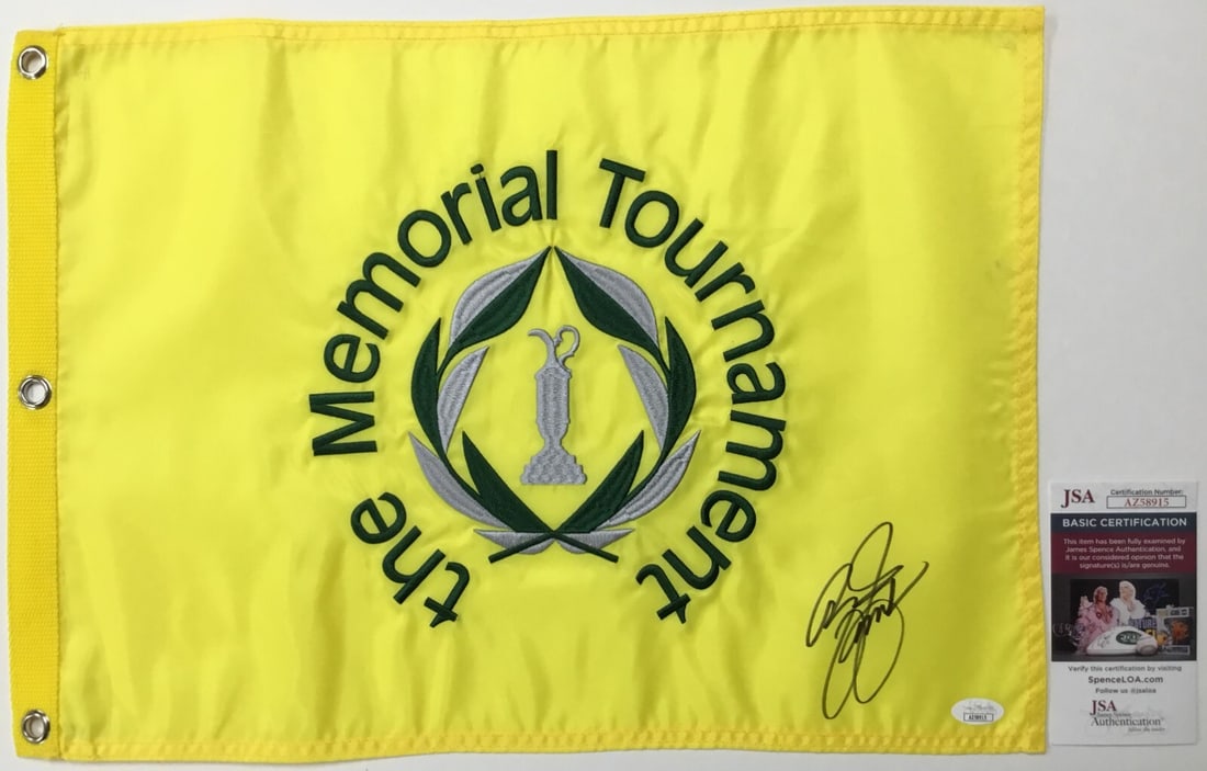 Rickie Fowler Signed The Memorial Tournament Pin Flag JSA AZ58915: Rickie Fowler Signed The Memorial Tournament Pin Flag JSA AZ58915 Celebrate your love for golf with this official The Memorial Tournament pin flag, signed by PGA star Rickie Fowler. The signature has 