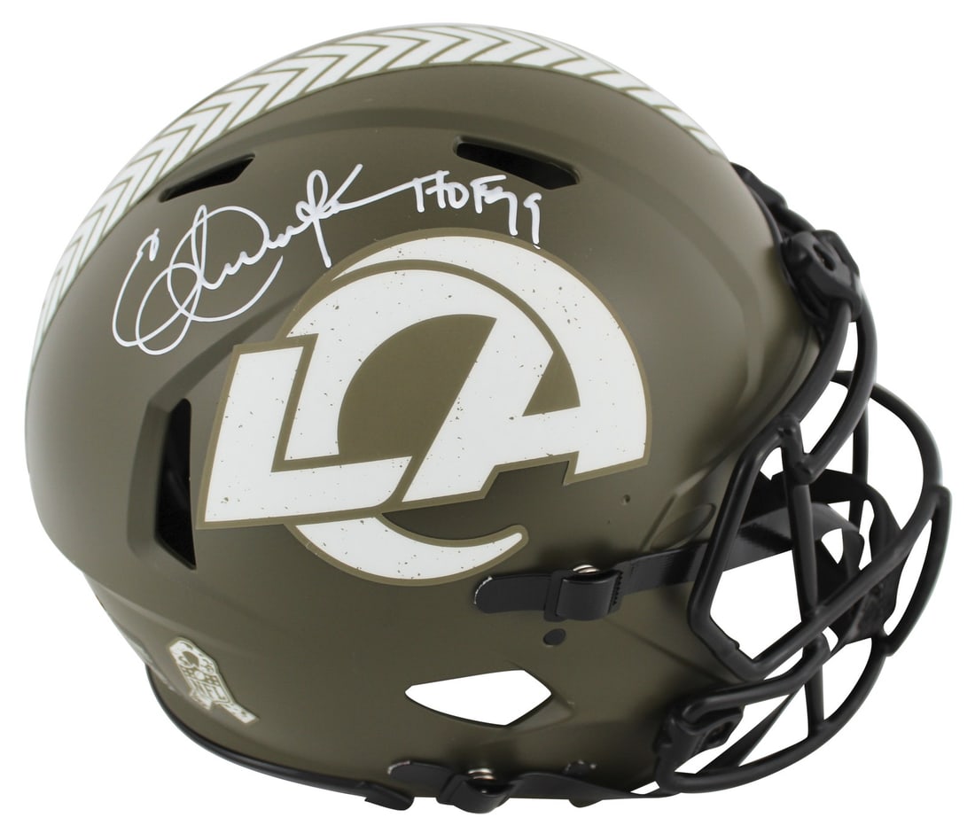 Eric Dickerson Signed Rams Salute To Service Full Size Helmet BAS Authenticated: Eric Dickerson Signed Rams Salute To Service Full Size Helmet BAS Authenticated This original full-size Speed Proline helmet is a remarkable collectible, personally signed by NFL legend Eric