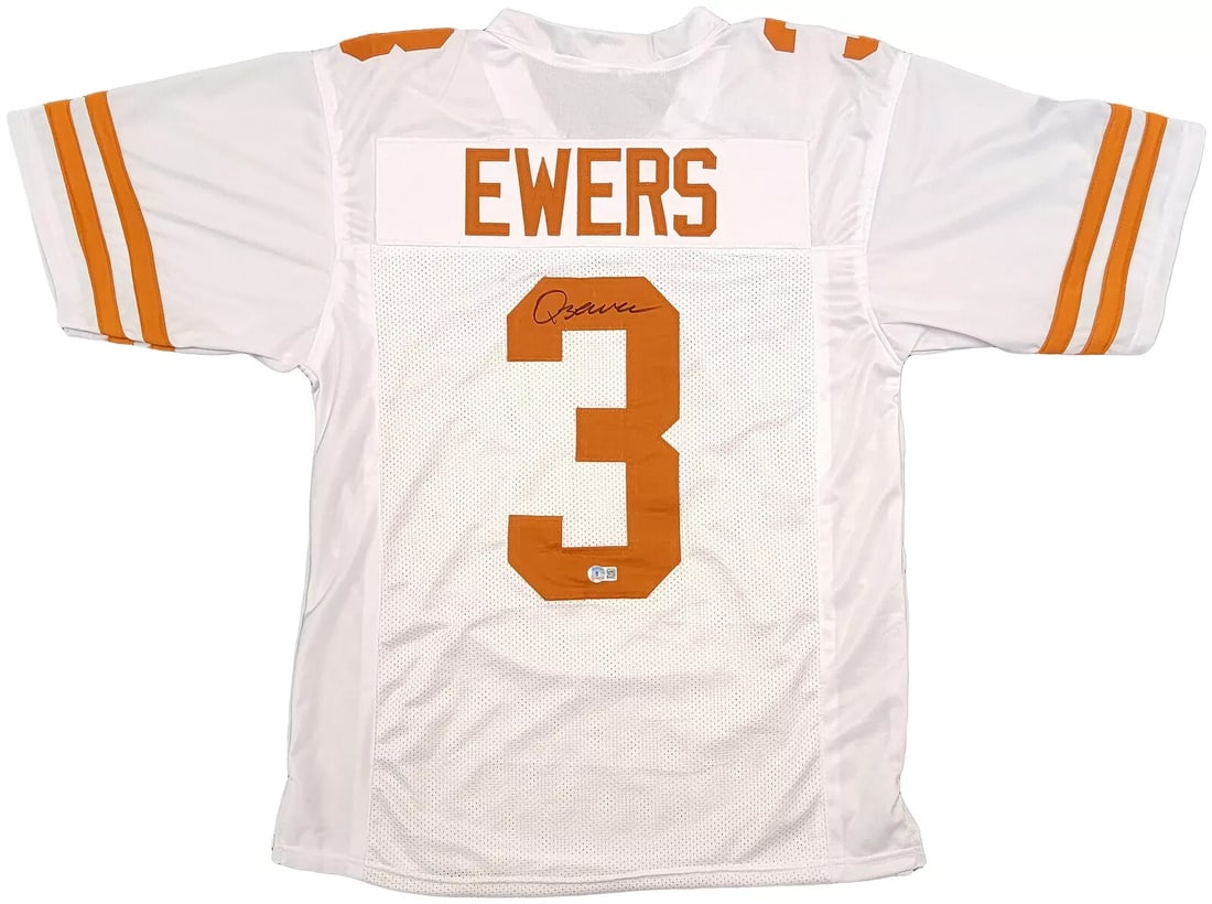 Quinn Ewers Signed Jersey Texas Longhorns BAS Authenticated: Quinn Ewers Signed Jersey Texas Longhorns BAS Authenticated This is an original signed white jersey of Quinn Ewers, the talented quarterback from the Texas Longhorns. The jersey features an authentic 