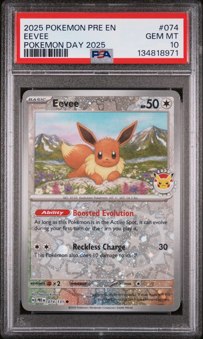 PSA 10 Gem Mint 2025 Eevee #074 Pokemon Day Graded Card (1 of 2)