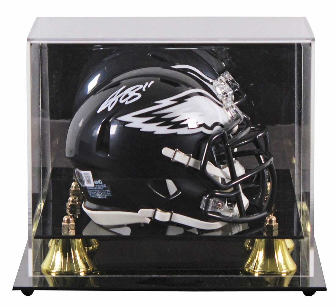 A.J. Brown Autographed Philadelphia Eagles Mini Helmet with Display Case BAS Authenticated (1 of 3)
