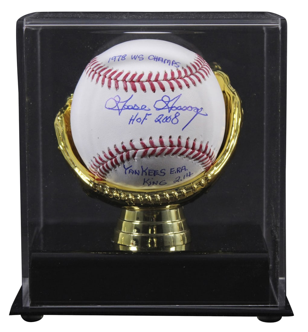 Goose Gossage Signed Yankees Baseball With Inscriptions BAS Witnessed Gold Glove Case: Goose Gossage Signed Yankees Baseball With Inscriptions BAS Witnessed Gold Glove Case This is an original baseball personally signed by Goose Gossage of the New York Yankees. The ball features the ins