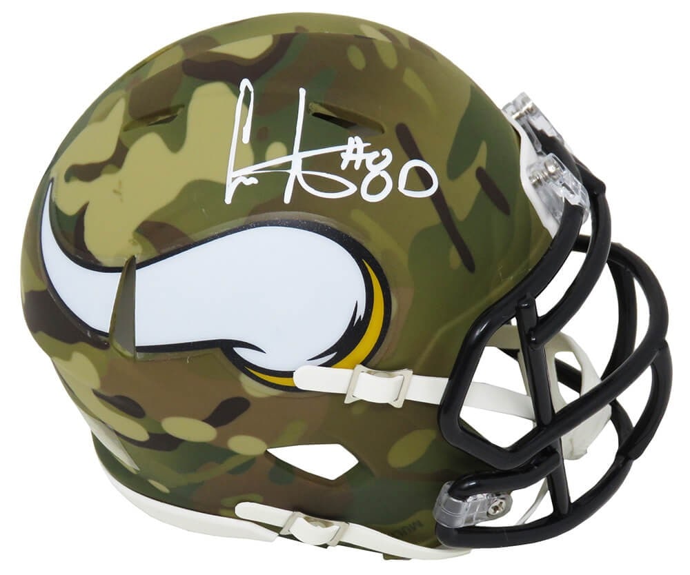 Cris Carter Signed Minnesota Vikings CAMO Mini Helmet with COA: Cris Carter Signed Minnesota Vikings CAMO Mini Helmet with COA This is a Cris Carter signed Minnesota Vikings CAMO Riddell Speed Mini Helmet, a must-have for any football fan and collector. The helmet