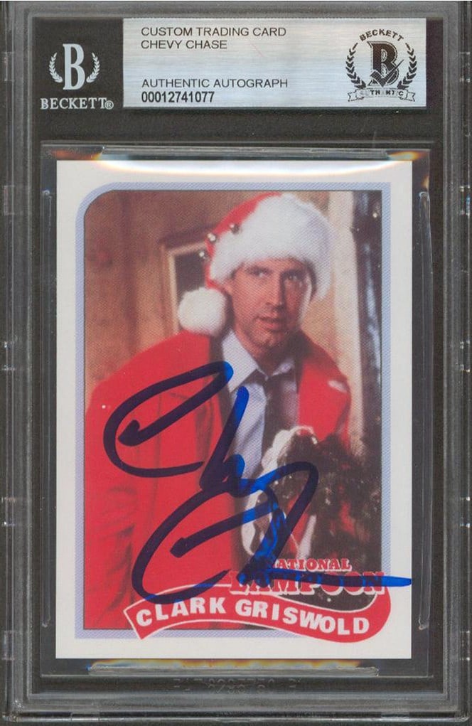 Chevy Chase Signed National Lampoon Trading Card Beckett Authenticated: Chevy Chase Signed National Lampoon Trading Card Beckett Authenticated Celebrate the holiday season with this signed trading card featuring Chevy Chase as Clark Griswold from the beloved film "Nationa