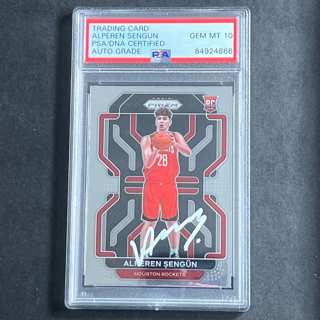 2021-22 Panini Prizm #318 Alperen Sengun PSA 10 Auto Houston Rockets: 2021-22 Panini Prizm #318 Alperen Sengun PSA 10 Auto Houston Rockets This listing features a 2021-22 Panini Prizm #318 Alperen Sengun rookie card from the Houston Rockets. The card has been profession