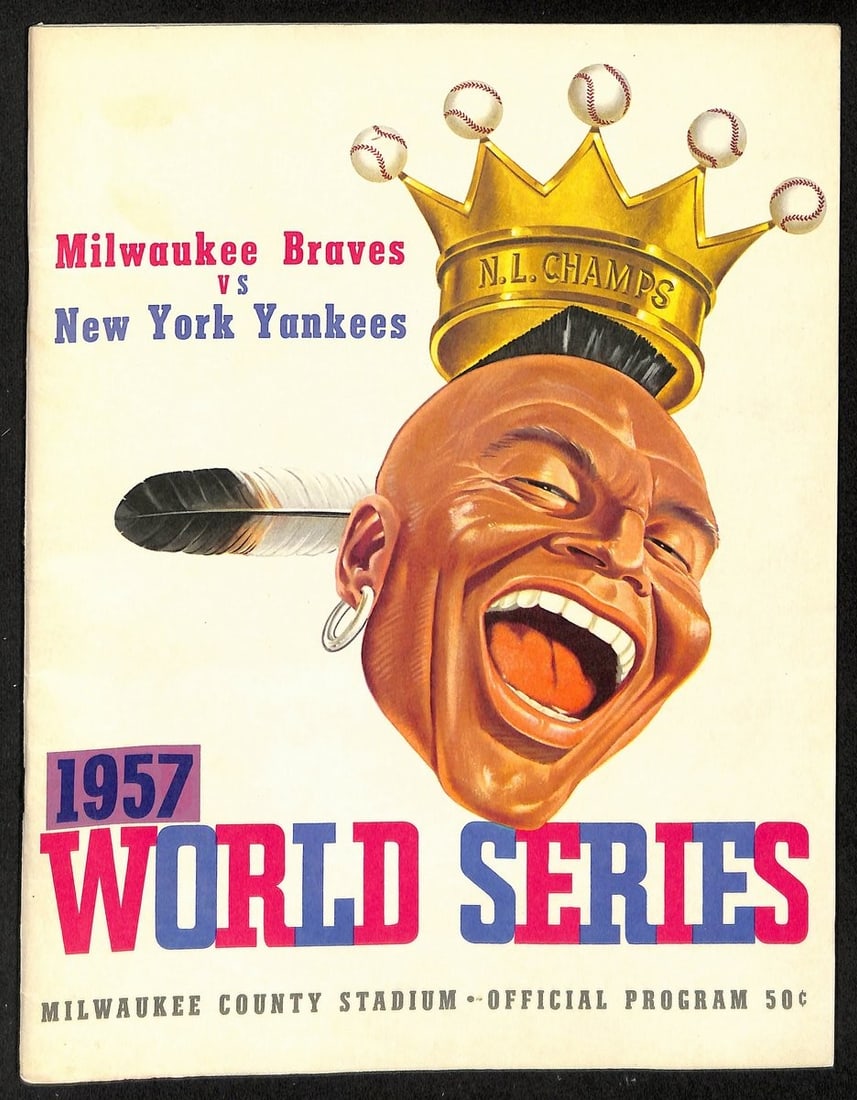 Original 1957 MLB World Series Program Milwaukee Braves New York Yankees Scored: Original 1957 MLB World Series Program Milwaukee Braves New York Yankees Scored This is an original 1957 World Series program featuring the Milwaukee Braves versus the New York Yankees. It is a vintag