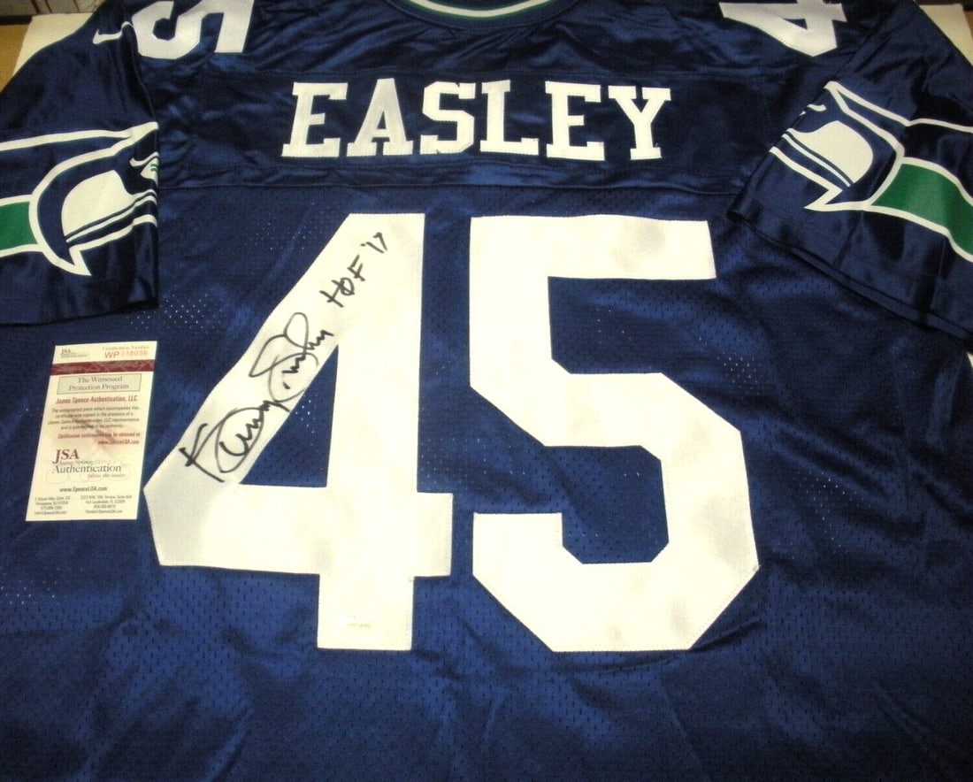 Seattle Seahawks Nike Jersey Signed by Kenny Easley with JSA COA: Seattle Seahawks Nike Jersey Signed by Kenny Easley with JSA COA This official licensed Nike jersey features the signature of Kenny Easley, a Hall of Fame player for the Seattle Seahawks. The jersey i