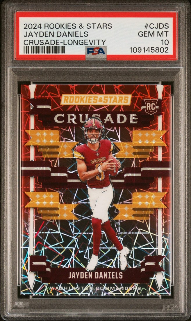 2024 Panini R&S Jayden Daniels Longevity RC Football Card PSA 10 (1 of 2)