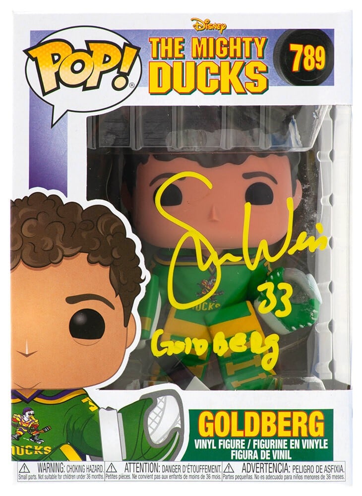 Shaun Weiss Signed Mighty Ducks Goldberg Funko Pop Doll #789 with COA: Shaun Weiss Signed Mighty Ducks Goldberg Funko Pop Doll #789 with COA Own a piece of memorabilia from the beloved film, The Mighty Ducks! This is a Shaun Weiss signed Funko Pop doll of Goldberg, numbe