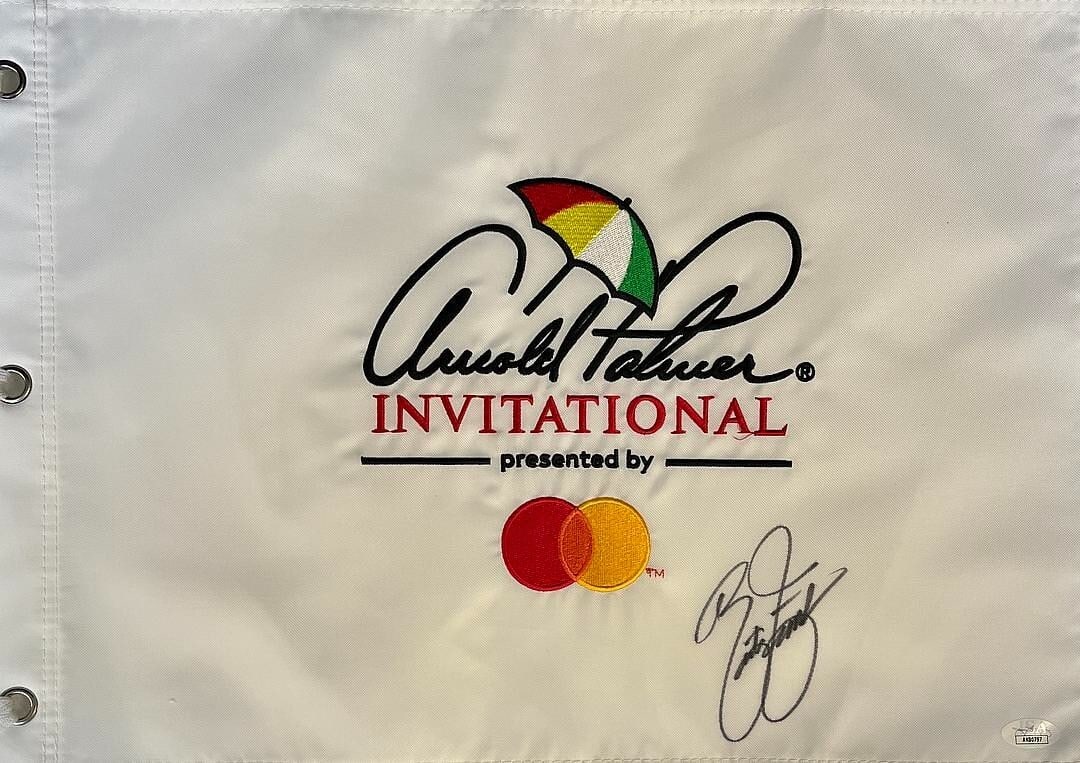 Rickie Fowler Signed Arnold Palmer Invitational Flag JSA AK80797: Rickie Fowler Signed Arnold Palmer Invitational Flag JSA AK80797 This is an official Arnold Palmer Invitational pin flag signed by professional golfer Rickie Fowler. The flag is authenticated by James