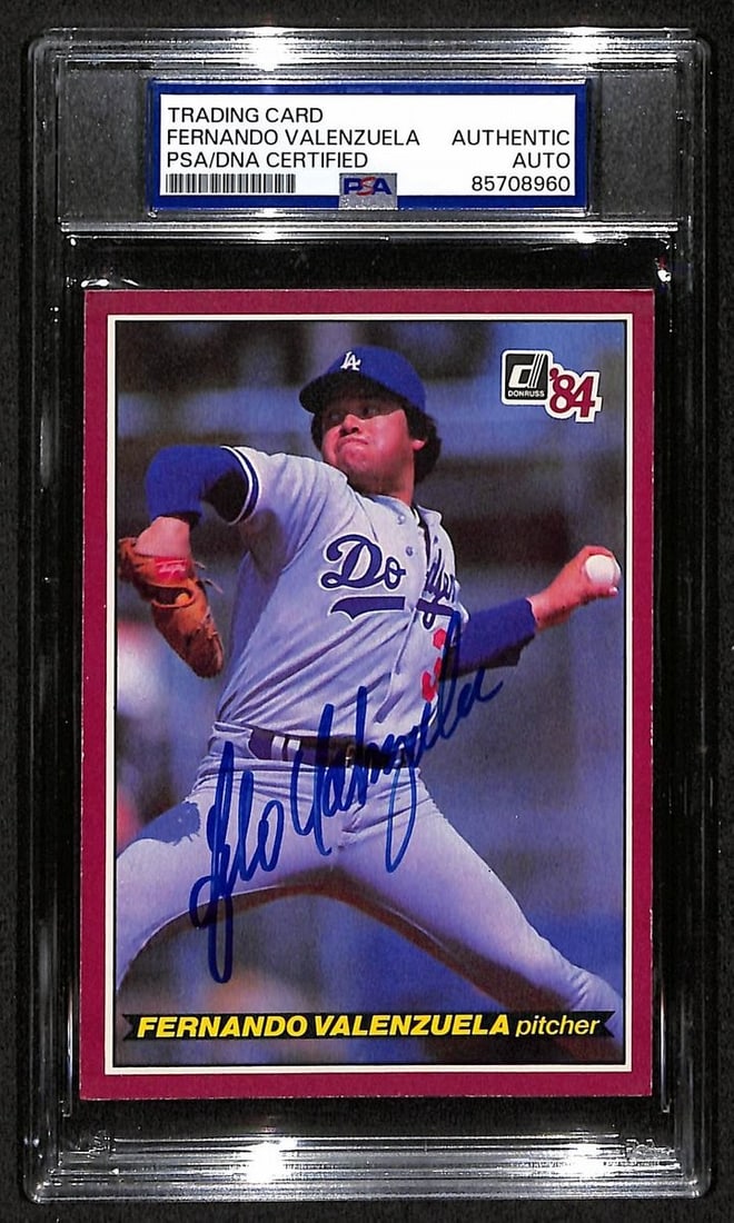 1984 Donruss Action All-Stars Fernando Valenzuela Signed Card PSA/DNA Authenticated: 1984 Donruss Action All-Stars Fernando Valenzuela Signed Card PSA/DNA Authenticated This is an original 1984 Donruss Action All-Stars baseball card featuring Fernando Valenzuela of the Dodgers. The ca