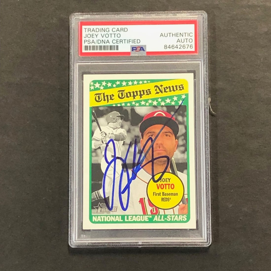2019 Topps News #185 Joey Votto Signed Card PSA Authenticated Reds: 2019 Topps News #185 Joey Votto Signed Card PSA Authenticated Reds This is a 2019 The Topps News #185 trading card featuring the autograph of Joey Votto, the renowned player from the Cincinnati Reds. 