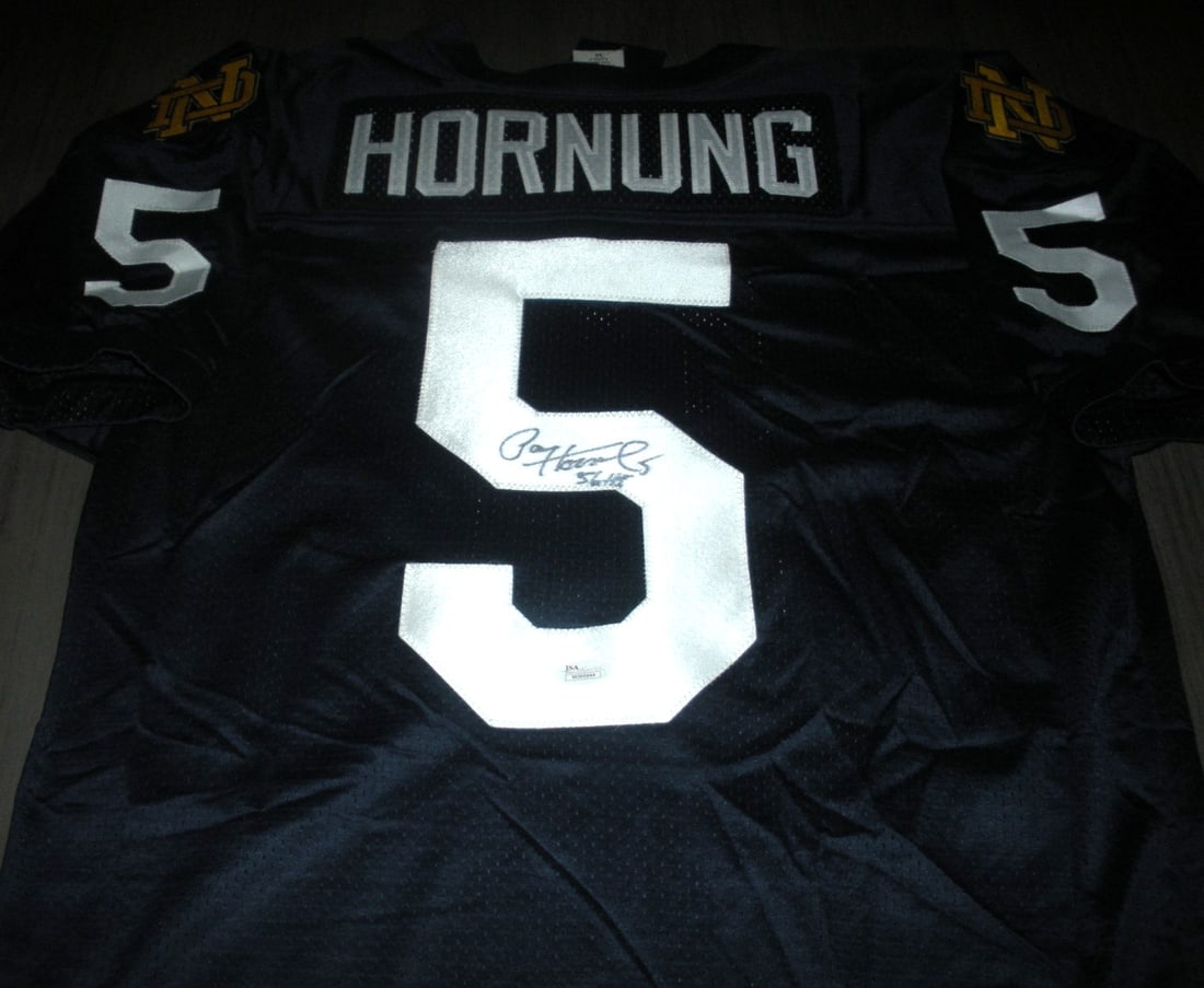 Paul Hornung Autographed Notre Dame Reebok Jersey with JSA COA: Paul Hornung Autographed Notre Dame Reebok Jersey with JSA COA This official licensed Reebok jersey features the signature of Paul Hornung, celebrating his legacy with the Notre Dame Fighting Irish. T