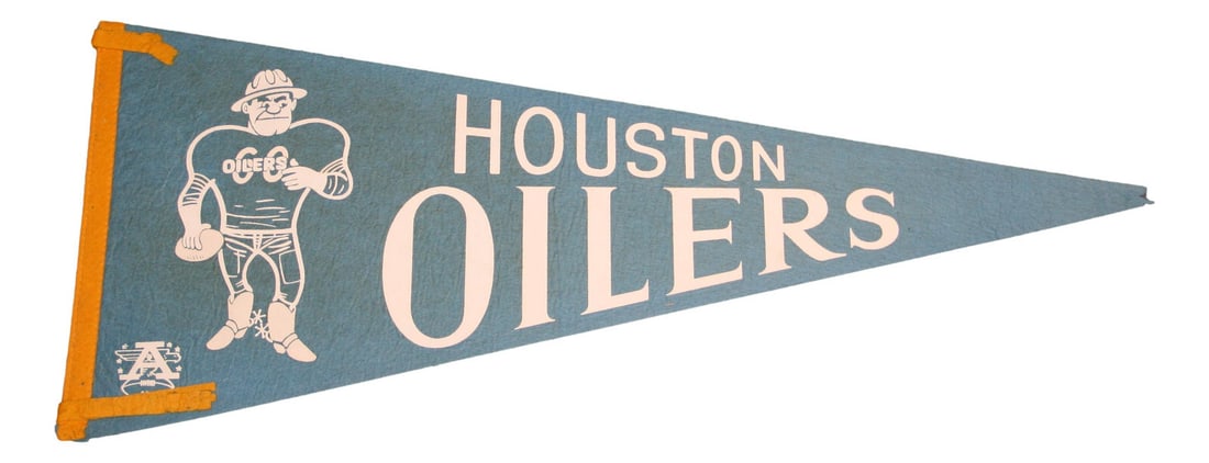 Original 1960's Houston Oilers 29 Inch NFL Pennant Vintage Memorabilia: Original 1960's Houston Oilers 29 Inch NFL Pennant Vintage Memorabilia Celebrate the nostalgia of football history with this vintage 1960's Houston Oilers 29" pennant. This officially licensed NFL ite