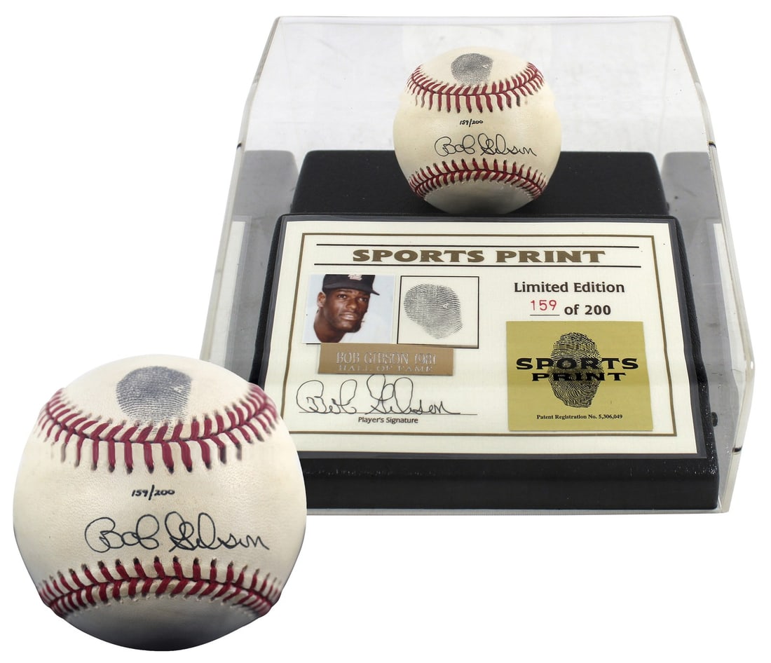 Bob Gibson Signed Limited Edition Thumbprint Baseball 200 w/ Display Case BAS: Bob Gibson Signed Limited Edition Thumbprint Baseball 200 w/ Display Case BAS This limited edition Bob Gibson signed thumbprint baseball is a remarkable collectible for any St. Louis Cardinals fan. Pe