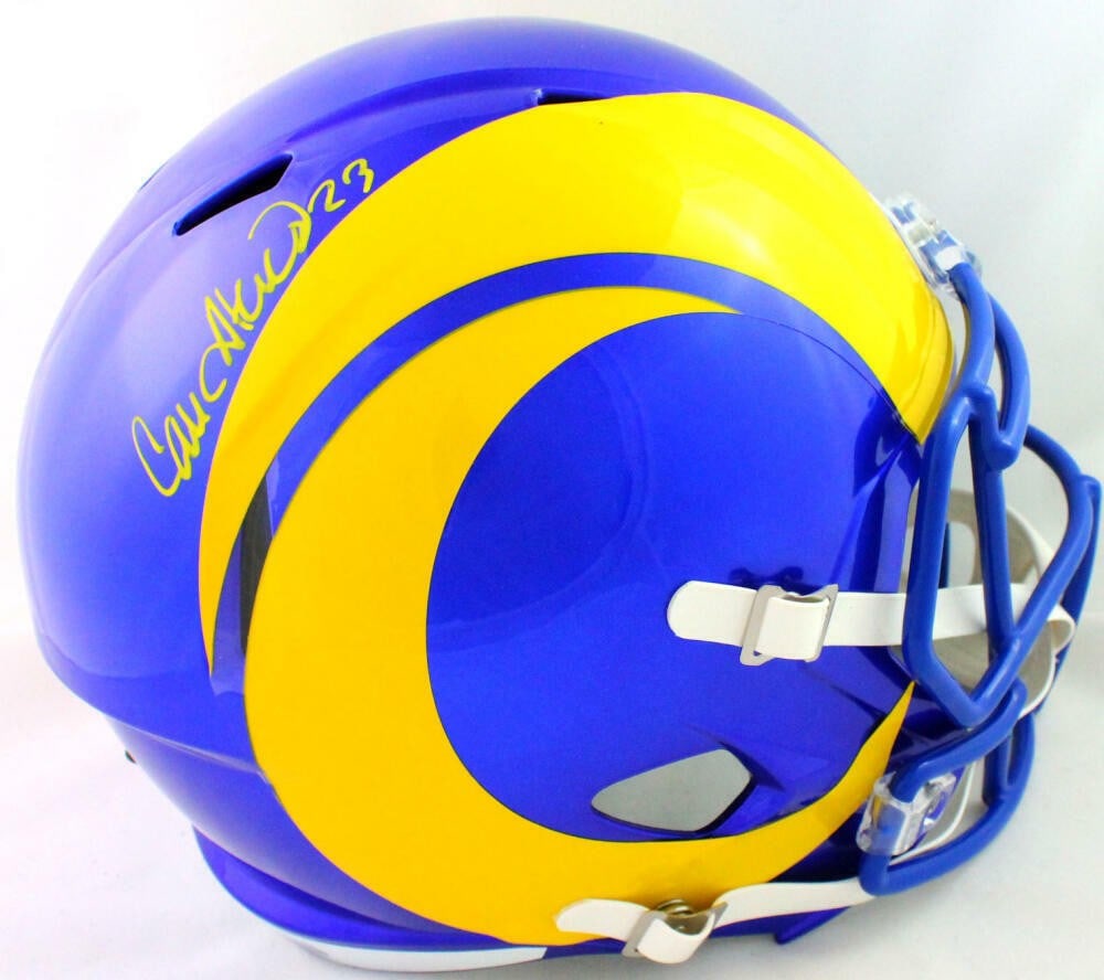 Full Size 2020 Speed Helmet Signed by Cam Akers Los Angeles Rams Beckett Authenticated: Full Size 2020 Speed Helmet Signed by Cam Akers Los Angeles Rams Beckett Authenticated This is a pre-owned Los Angeles Rams full-size 2020 Speed helmet autographed by Cam Akers. The signature is authe
