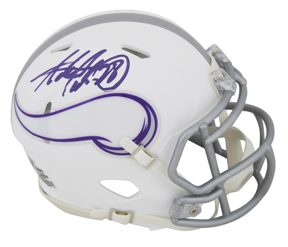 Adrian Peterson Signed 2024 Vikings Mini Helmet BAS Witnessed: Adrian Peterson Signed 2024 Vikings Mini Helmet BAS Witnessed This 2024 On-Field Alternate Speed Mini Helmet is a must-have collectible for any Minnesota Vikings fan. Personally signed by the legendar