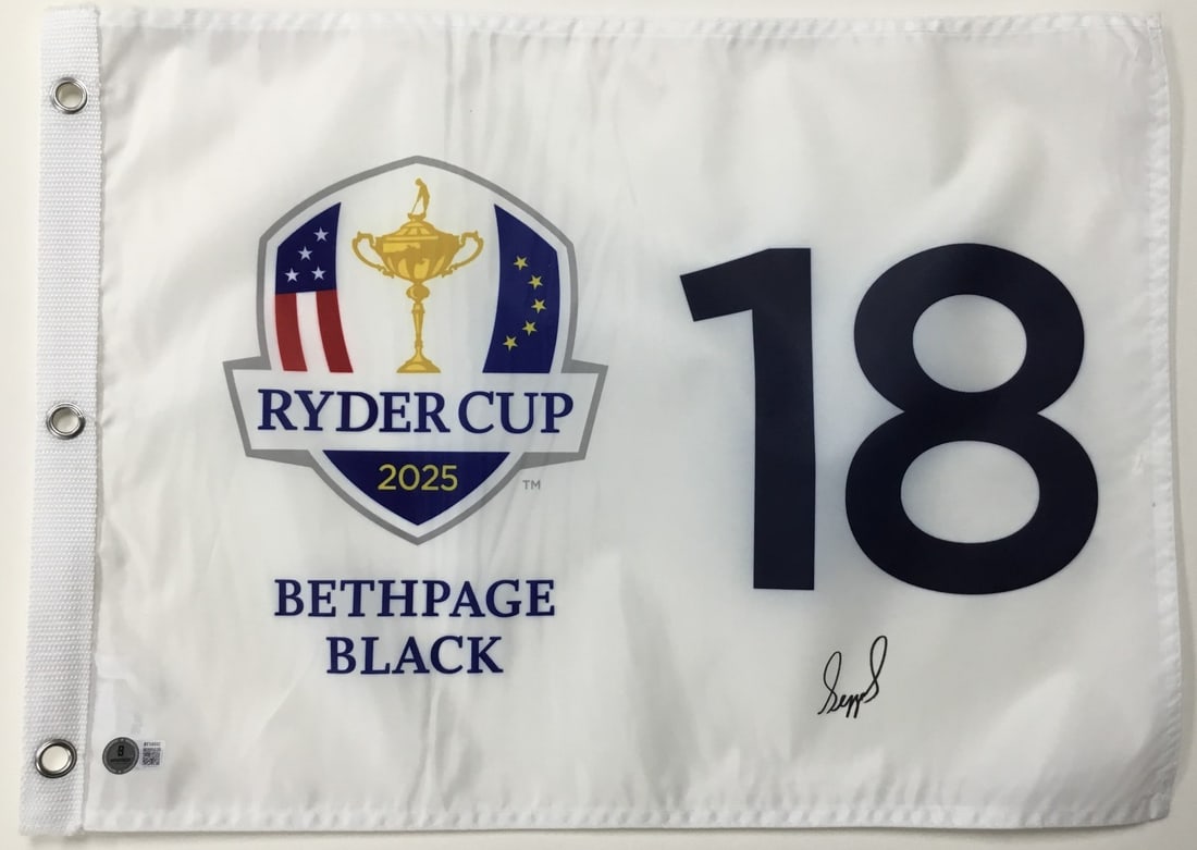 Sepp Straka Signed 2025 Ryder Cup Flag Beckett Authenticated BT18802: Sepp Straka Signed 2025 Ryder Cup Flag Beckett Authenticated BT18802 Celebrate the excitement of the 2025 Ryder Cup with this official pin flag, showcasing the signature of PGA star Sepp Straka. This 