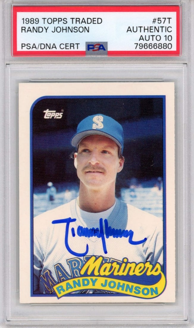 1989 Topps Traded Randy Johnson #57T Rookie Card PSA 10 Autographed Gem Mint (1 of 2)