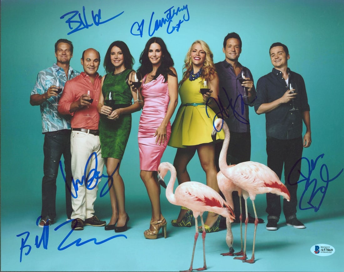 11x14 Cougar Town Cast Signed Photo Beckett Authenticated: 11x14 Cougar Town Cast Signed Photo Beckett Authenticated This is an original 11x14 photograph from Cougar Town, personally signed by Courtney Cox, Bill Lawrence, Dan Byrd, Josh Hopkins, Ian Gomez, an