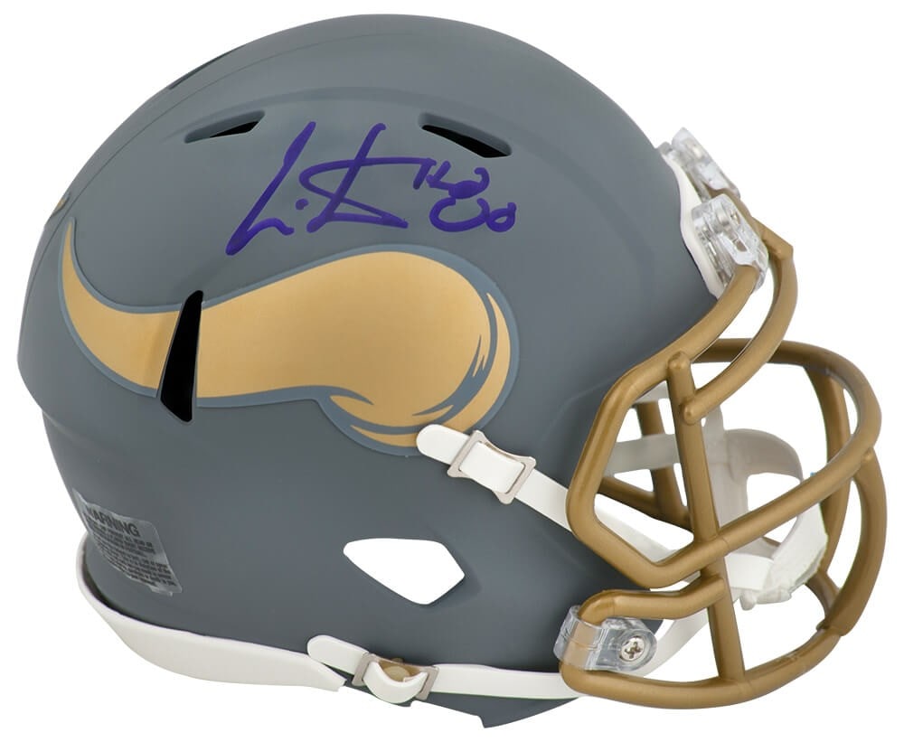 Cris Carter Signed Vikings Riddell Speed Mini Helmet with COA: Cris Carter Signed Vikings Riddell Speed Mini Helmet with COA This Cris Carter signed Minnesota Vikings SLATE Riddell Speed Mini Helmet is a must-have for any football fan and collector. The helmet fe