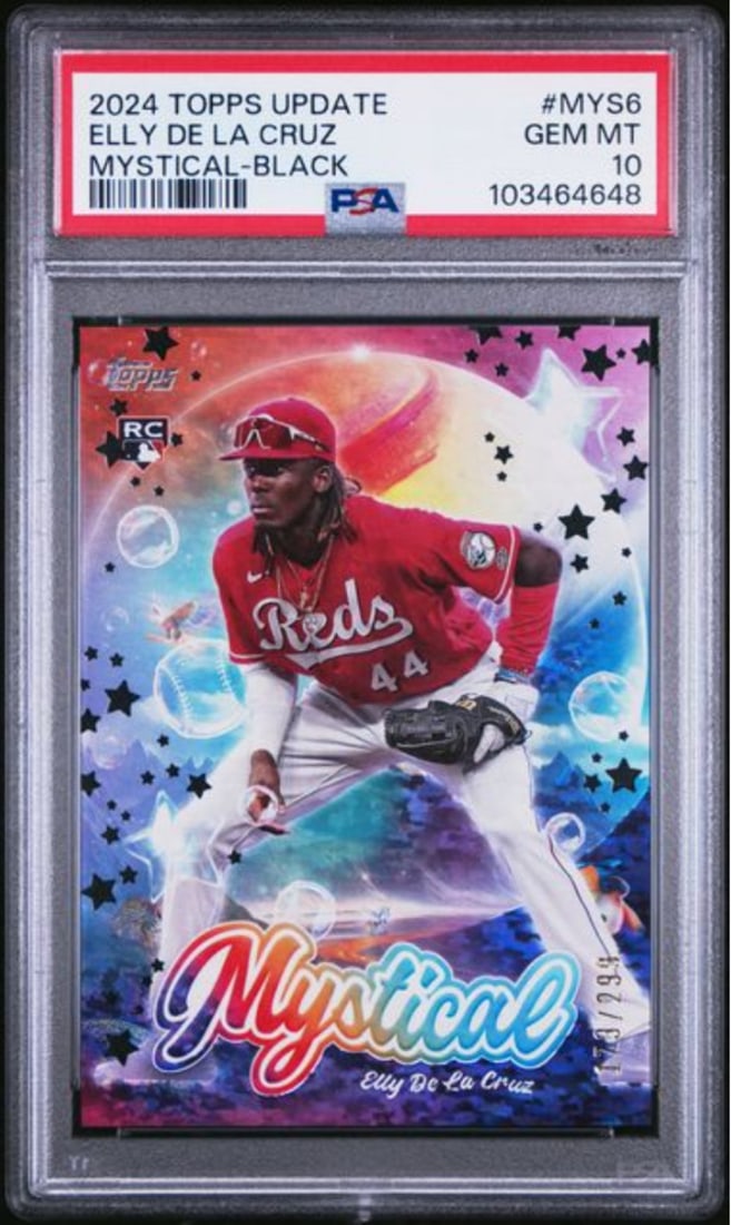 PSA 10 Elly De La Cruz Rookie Black Parallel 2024 Topps Update #MYS6 Baseball Card: PSA 10 Elly De La Cruz Rookie Black Parallel 2024 Topps Update #MYS6 Baseball Card This is an original 2024 Topps Update Elly De La Cruz #MYS6 Black /199 Rookie Card, professionally graded and encapsu