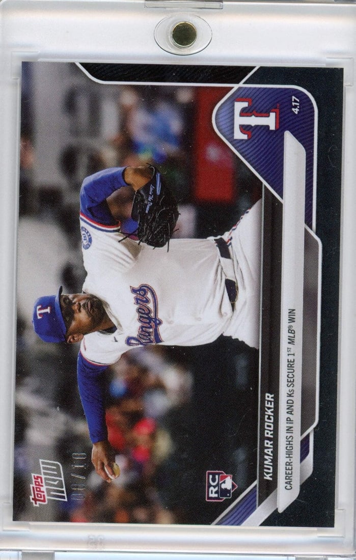 2025 Topps Now Kumar Rocker #78 Black /10 RC Baseball Card Authentic: 2025 Topps Now Kumar Rocker #78 Black /10 RC Baseball Card Authentic Celebrate Kumar Rocker's impressive debut with the 2025 Topps Now #78 Black /10 baseball card, commemorating his first MLB win. Thi