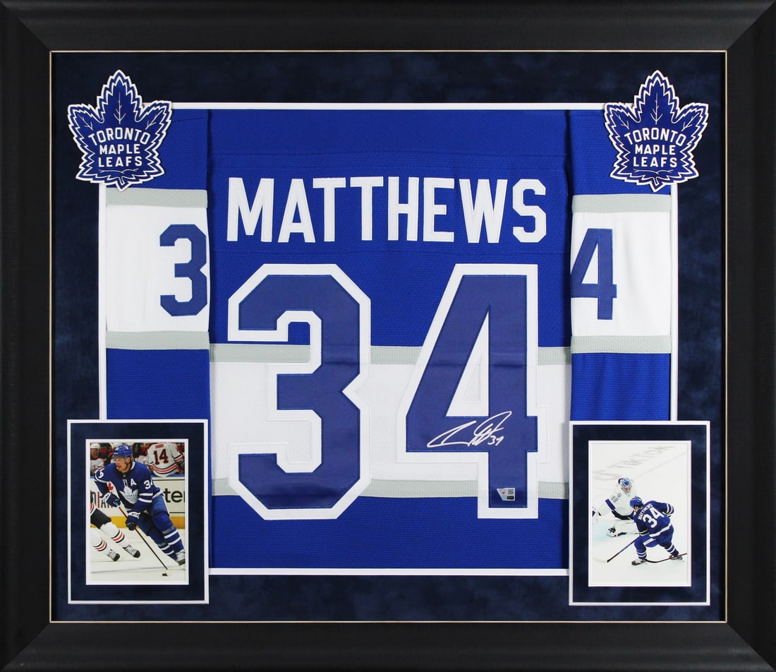 Auston Matthews Signed Blue Vintage Jersey Framed Fanatics Toronto Maple Leafs: Auston Matthews Signed Blue Vintage Jersey Framed Fanatics Toronto Maple Leafs Celebrate your passion for hockey with this stunning Auston Matthews autographed blue vintage Mitchell & Ness throwback j