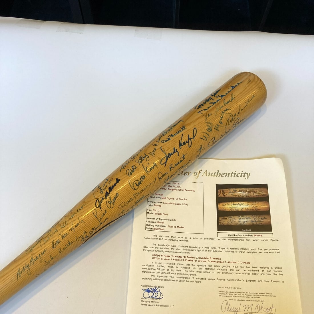 Brooklyn Dodgers Multi-Signed Bat 50+ Legends JSA COA Koufax Drysdale Reese Snider: Brooklyn Dodgers Multi-Signed Bat 50+ Legends JSA COA Koufax Drysdale Reese Snider This remarkable 34-inch Louisville Slugger bat is a treasure for baseball enthusiasts, featuring over 50 autographs f