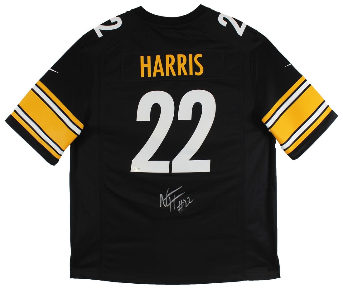 Najee Harris Autographed Black Nike Jersey Pittsburgh Steelers FAN COA: Najee Harris Autographed Black Nike Jersey Pittsburgh Steelers FAN COA This authentic autographed black Nike jersey has been personally signed by Najee Harris of the Pittsburgh Steelers. The jersey is