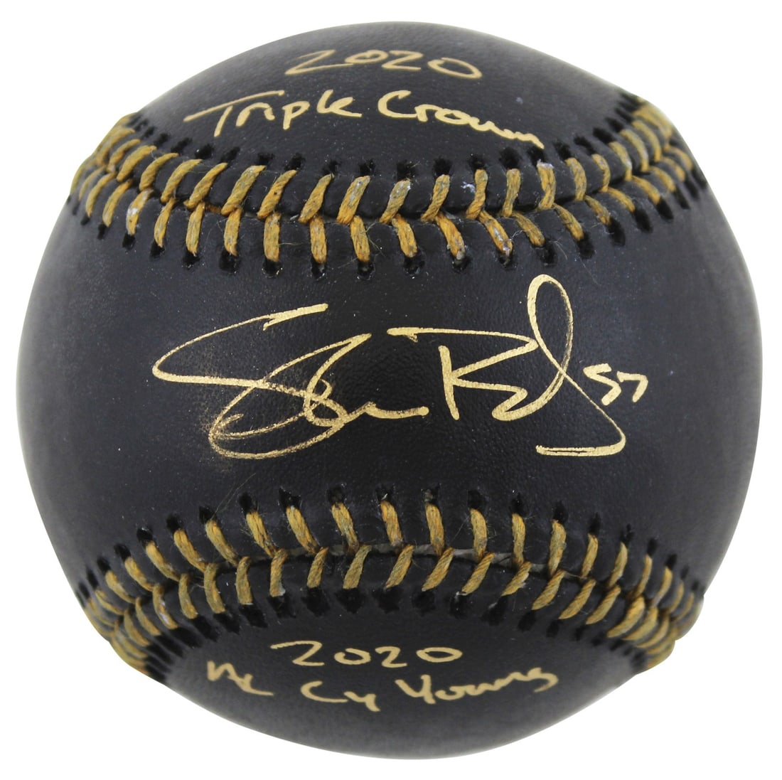 Shane Bieber Autographed Black OML Baseball with 2020 AL Cy Young Inscription BAS Witnessed (1 of 6)