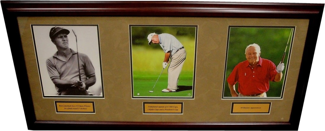Arnold Palmer Unsigned Trio 39x18 Custom Matted Framed Photos: Arnold Palmer Unsigned Trio 39x18 Custom Matted Framed Photos Celebrate the legacy of golf with this striking Arnold Palmer Unsigned Trio photo, beautifully matted and framed. Measuring a total of 39"