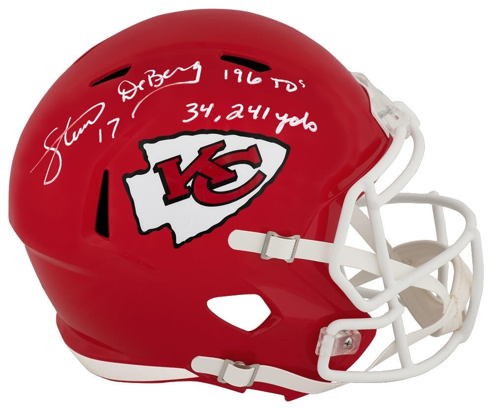Steve DeBerg Signed Chiefs Riddell Helmet with Inscription COA: Steve DeBerg Signed Chiefs Riddell Helmet with Inscription COA This is a signed full-size replica helmet of Steve DeBerg, featuring his autograph along with the inscription '34,241 Yds, 196 TDs'. It r