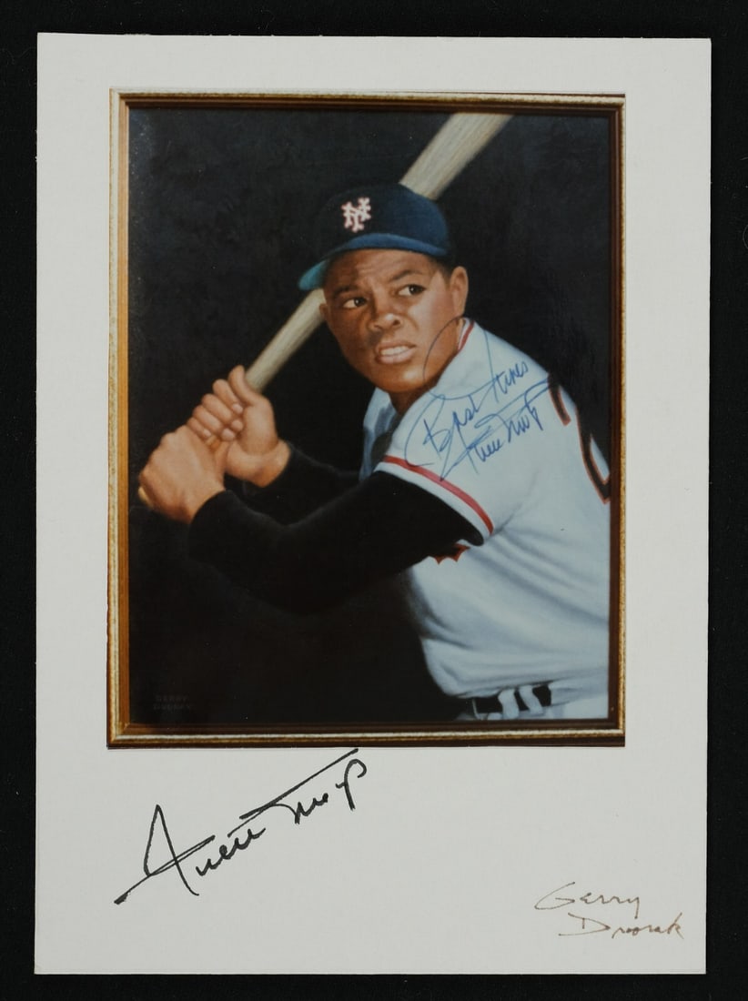 Willie Mays Signed 5x7 Photo Art Card JSA COA by Gerry Dvorak: Willie Mays Signed 5x7 Photo Art Card JSA COA by Gerry Dvorak This collectible features a 5x7 photo art card of Willie Mays, skillfully designed by Gerry Dvorak. The card is an original piece from the