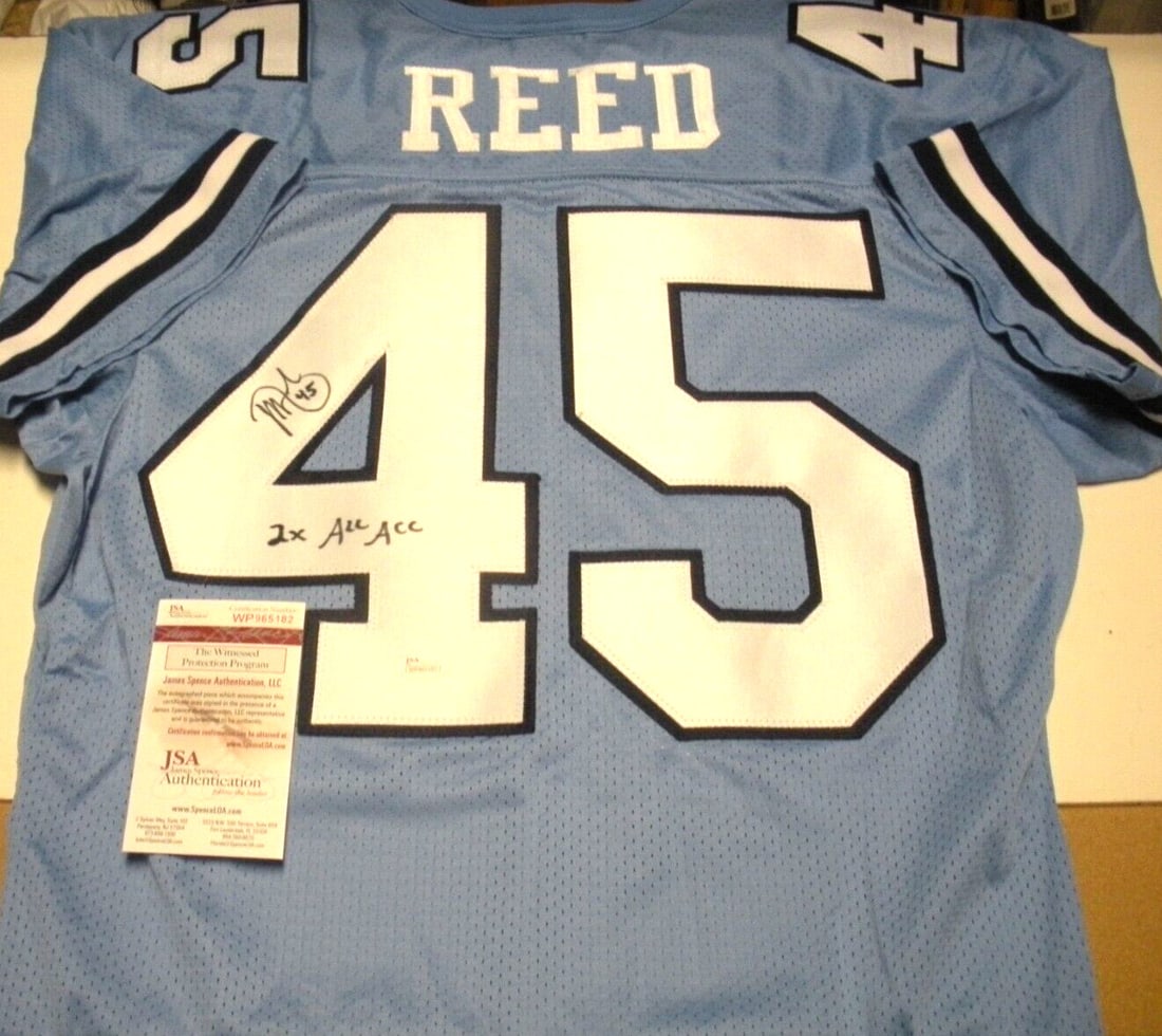 Jeff Reed Autographed Rawlings Jersey With JSA COA North Carolina Tarheels: Jeff Reed Autographed Rawlings Jersey With JSA COA North Carolina Tarheels This is an official Rawlings jersey signed by Jeff Reed of the North Carolina Tar Heels. The autograph is authenticated by JS
