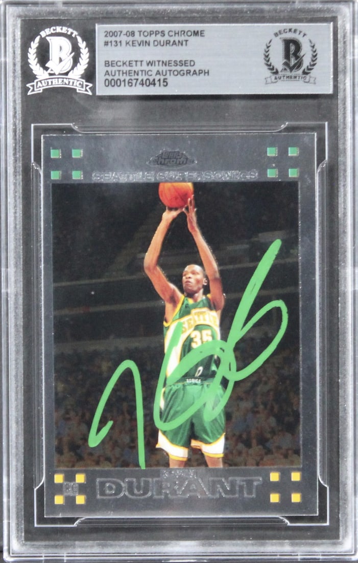 Kevin Durant Signed 2007 Topps Chrome Rookie Card BAS Slabbed: Kevin Durant Signed 2007 Topps Chrome Rookie Card BAS Slabbed This is a 2007 Topps Chrome #131 Rookie Card personally signed by Kevin Durant, featuring his autograph authenticated by Beckett Authentic