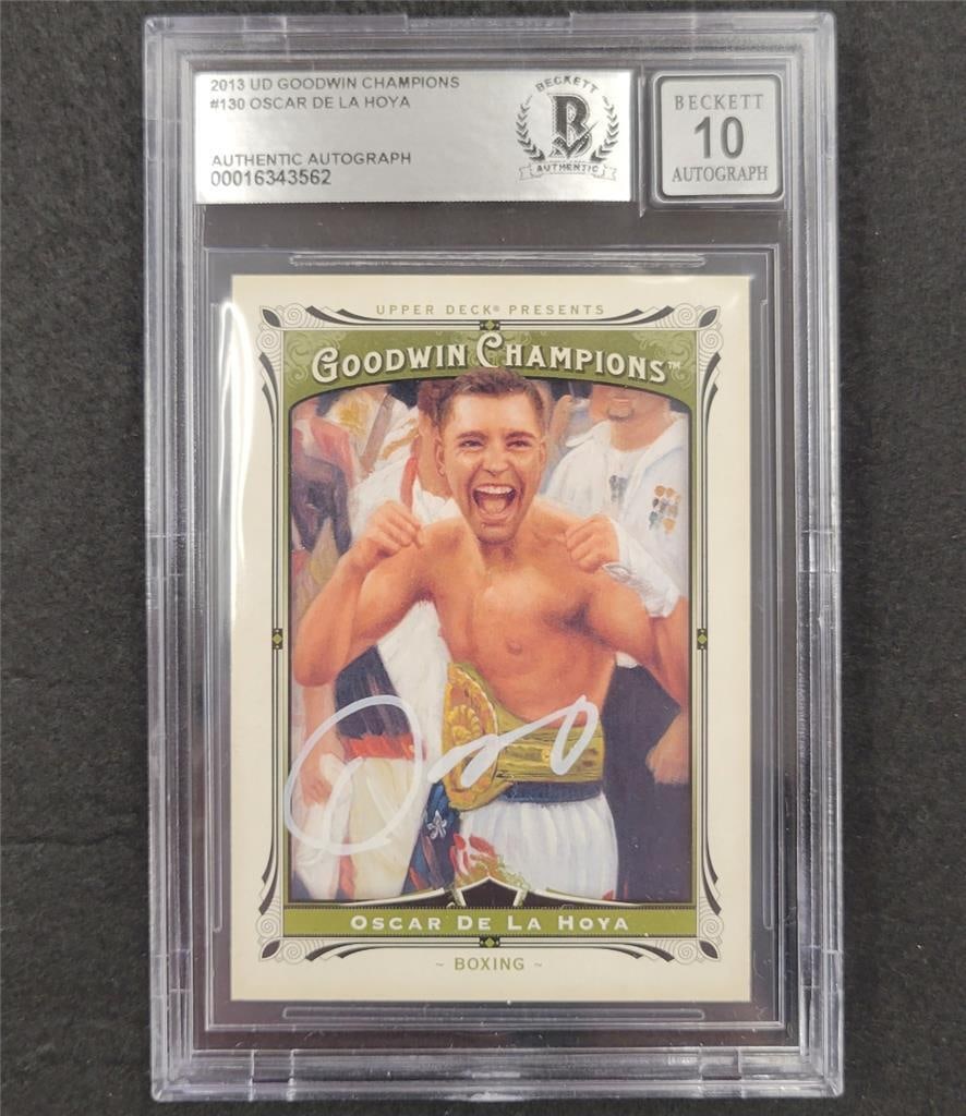 Oscar De La Hoya 2013 UD Goodwin Champions #130 Signed Card BAS 10: Oscar De La Hoya 2013 UD Goodwin Champions #130 Signed Card BAS 10 This 2013 UD Goodwin Champions #130 card features the iconic boxer Oscar De La Hoya and is a must-have for any serious collector. Gra