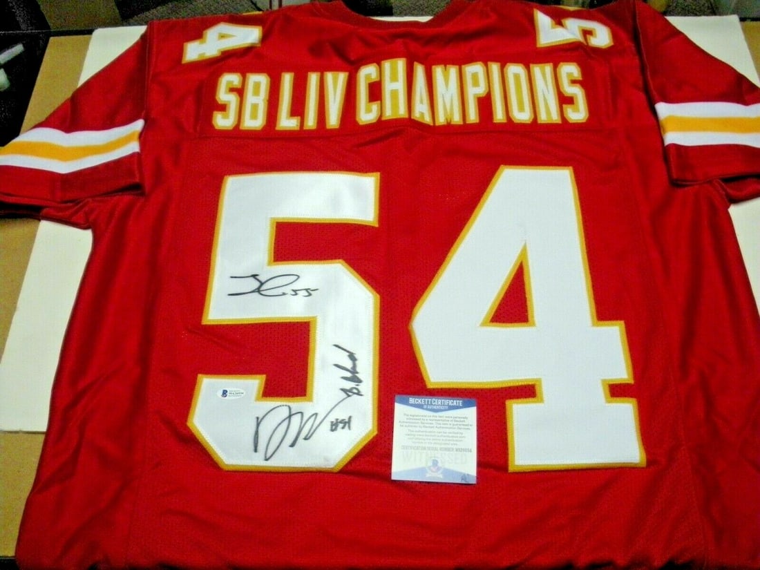 Kansas City Chiefs Super Bowl LIV Signed Jersey Beckett COA Frank Clark Breeland: Kansas City Chiefs Super Bowl LIV Signed Jersey Beckett COA Frank Clark Breeland This is a pre-owned Kansas City Chiefs jersey signed by Frank Clark, Bashaud Breeland, and one additional individual fr