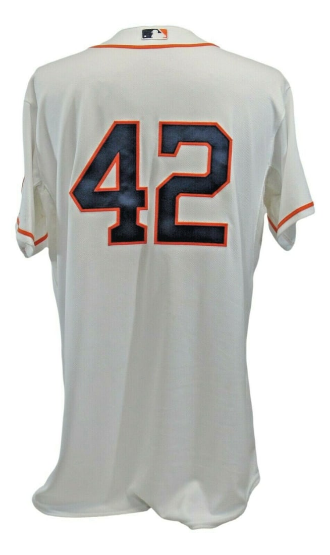2015 George Springer Game Used Houston Astros Jersey Jackie Robinson Day: 2015 George Springer Game Used Houston Astros Jersey Jackie Robinson Day Own a piece of baseball history with this game-used jersey from George Springer's 2015 Jackie Robinson Day. This authentic jers
