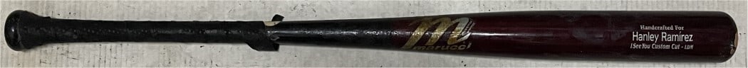 Game Used Marucci Bat Custom Cut for Hanley Ramirez Los Angeles Dodgers: Game Used Marucci Bat Custom Cut for Hanley Ramirez Los Angeles Dodgers This is a game-used Marucci baseball bat handcrafted as a custom cut for Hanley Ramirez of the Los Angeles Dodgers. The bat orig