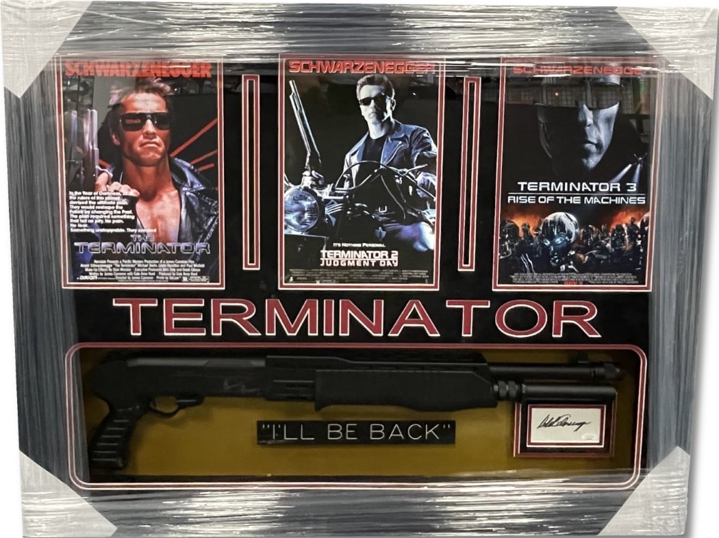 Signed Arnold Schwarzenegger Framed Terminator Photo With Prop JSA Authenticated (1 of 2)