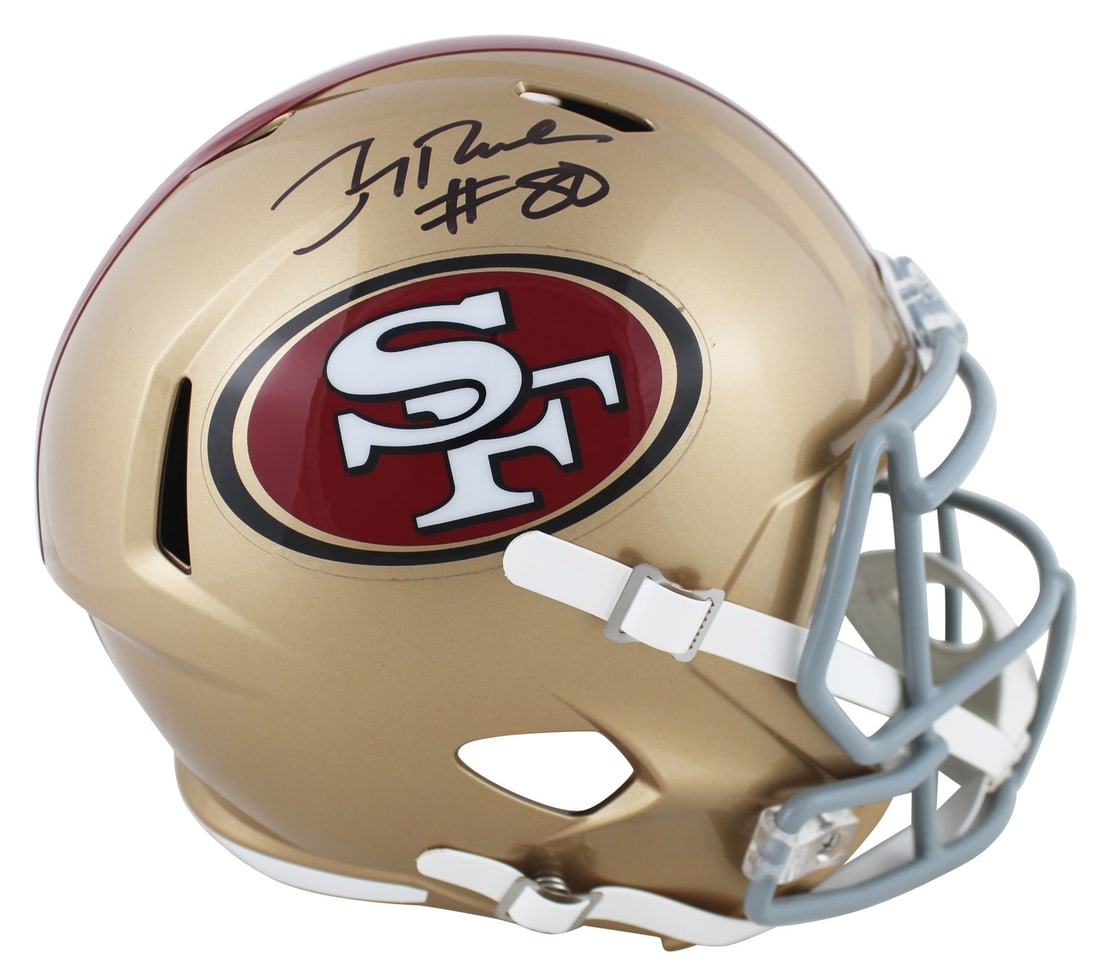 Jerry Rice Signed San Francisco 49ers Full Size Speed Helmet Certified by Fanatics: Jerry Rice Signed San Francisco 49ers Full Size Speed Helmet Certified by Fanatics This authentic full-size Speed Rep helmet has been personally signed by Jerry Rice, the legendary wide receiver of th